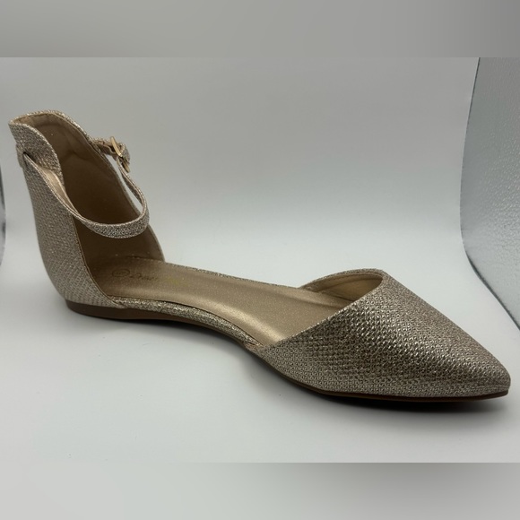 *NWT* DREAM PAIRS Gold Glitter D'Orsay Pointed Ballet Flats w/ Ankle Strap - Picture 2 of 6